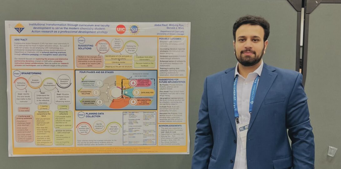 Abdul presenting poster at the ACS Spring 2023 in Indianapolis